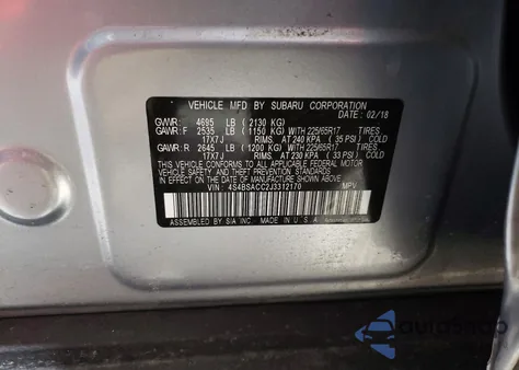 2018 Subaru Outback 2.5I Premium from USA, damaged, VIN 4S4BSACC2J3312170